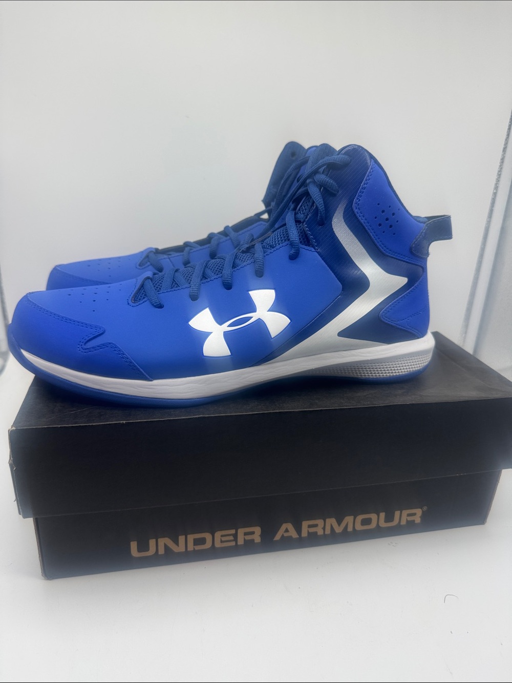 Under Armour Men's Royal Blue and White High-Top Athletic Shoes UA lockdown